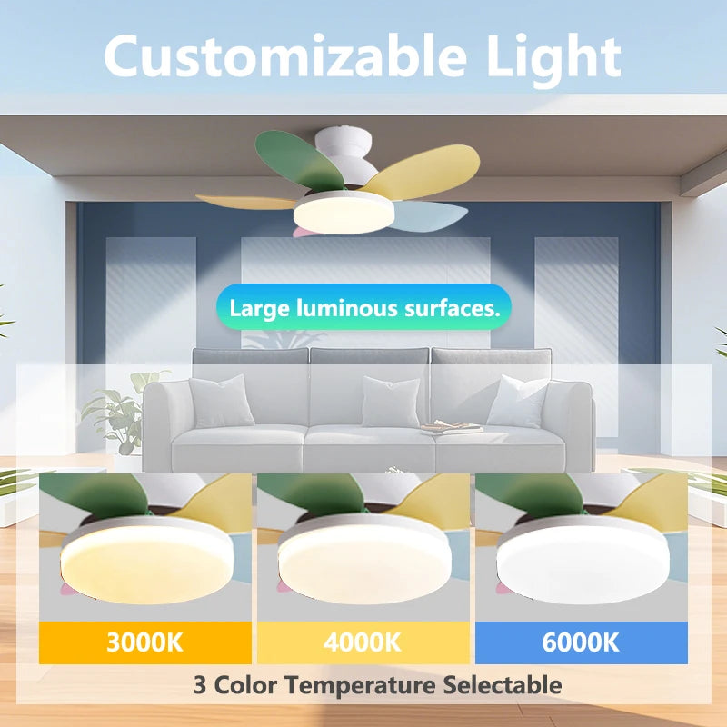 Colorful LED Ceiling Fan with Remote Control – 5-Blade Modern Kids Room Light