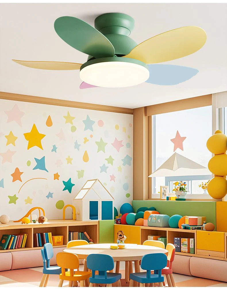 Colorful LED Ceiling Fan with Remote Control – 5-Blade Modern Kids Room Light