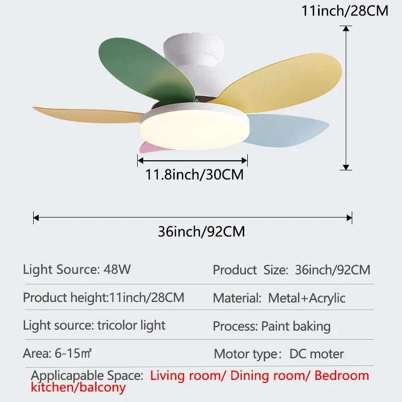 Colorful LED Ceiling Fan with Remote Control – 5-Blade Modern Kids Room Light