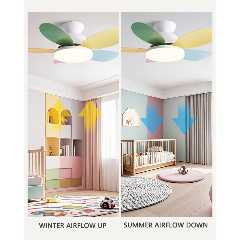 Colorful LED Ceiling Fan with Remote Control – 5-Blade Modern Kids Room Light