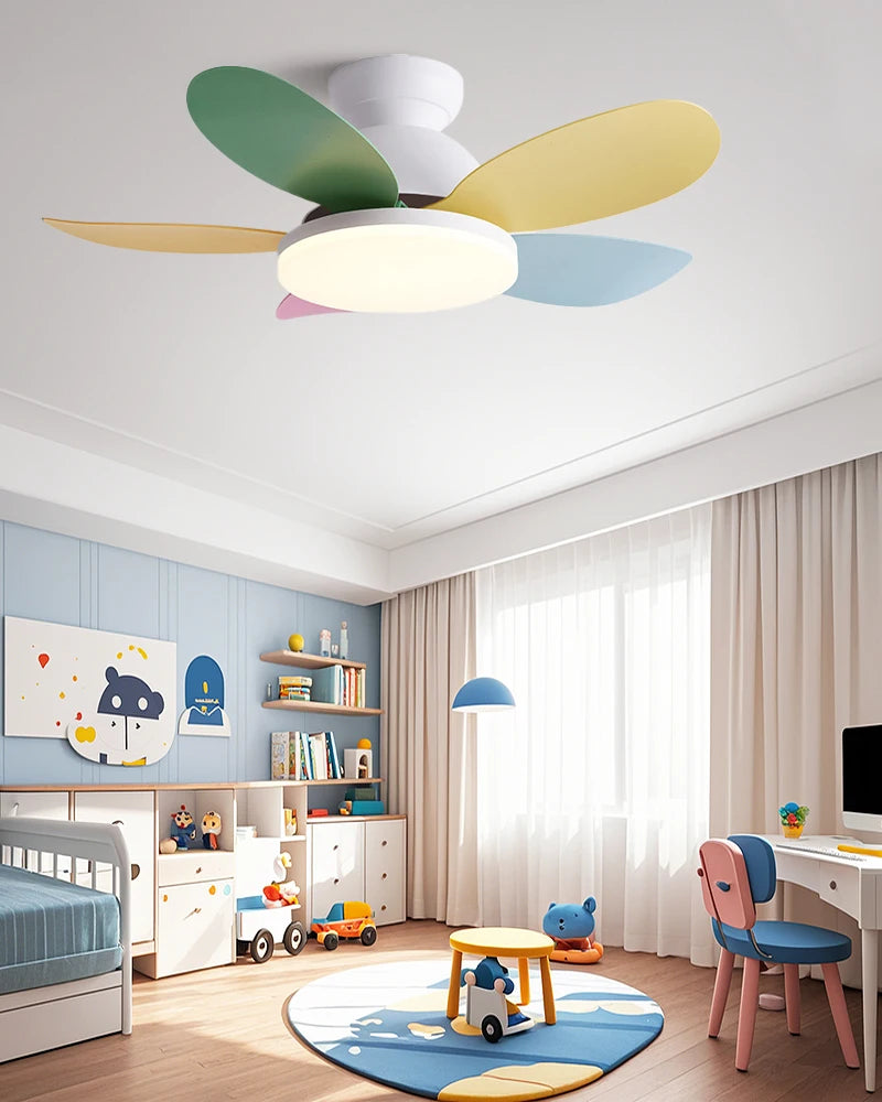 Colorful LED Ceiling Fan with Remote Control – 5-Blade Modern Kids Room Light