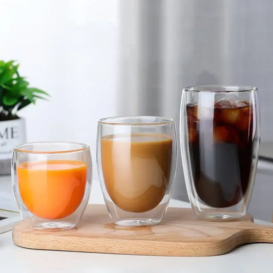 Double Wall Glass Coffee Cups – Transparent Insulated Mug Set (4pcs)