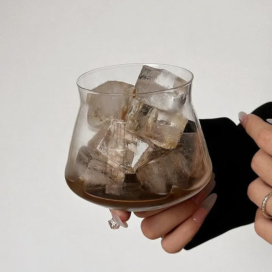 Elegant Glass Cup with Wooden Saucer – Perfect for Whiskey, Coffee, or Tea