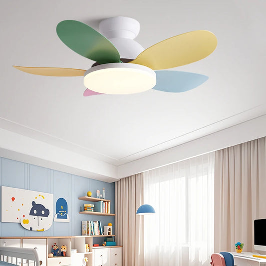 Colorful LED Ceiling Fan with Remote Control – 5-Blade Modern Kids Room Light